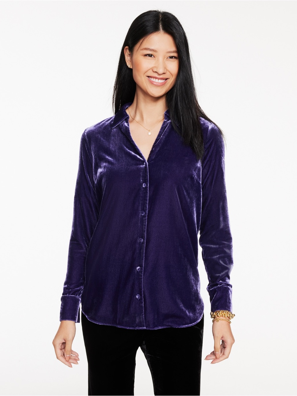 Talbots Velvet Button Front Shirt